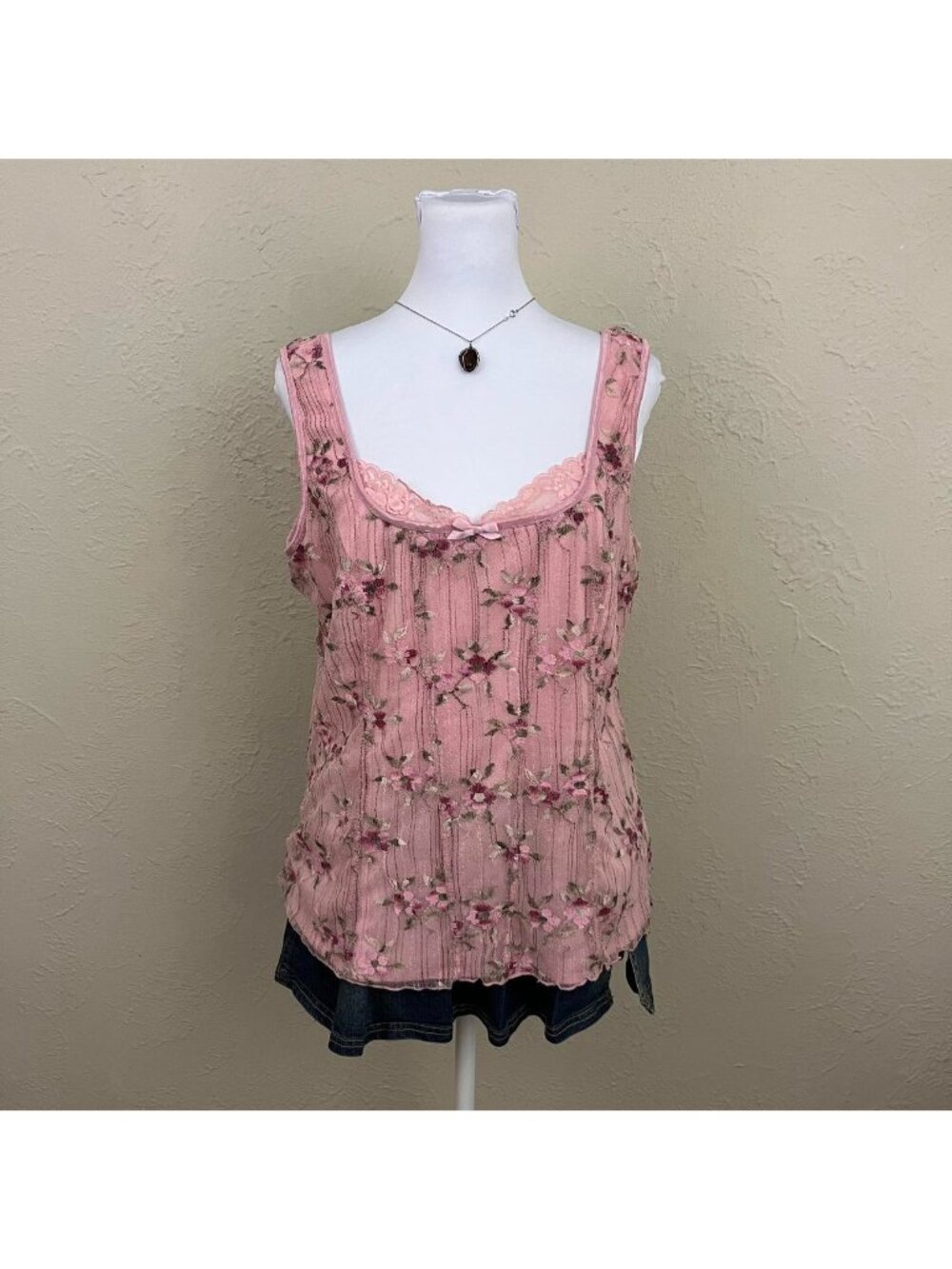 90s y2k pink floral plus size dainty coquette tank top - Picture 4 of 8